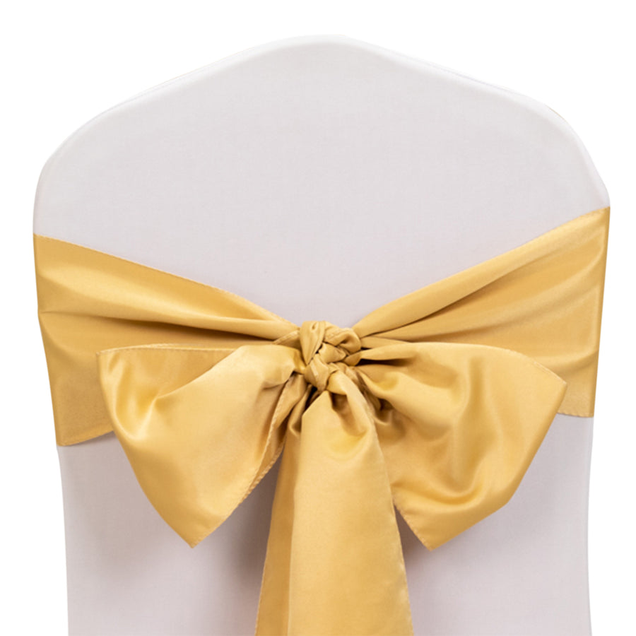 5 Pack Champagne Lamour Satin Chair Sashes, Chair Bows - 6x106inch