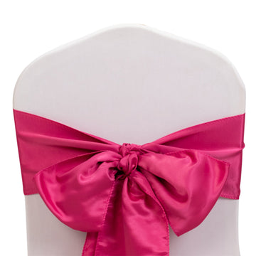 5 Pack Fuchsia Lamour Satin Chair Sashes, Chair Bows - 6"x106"