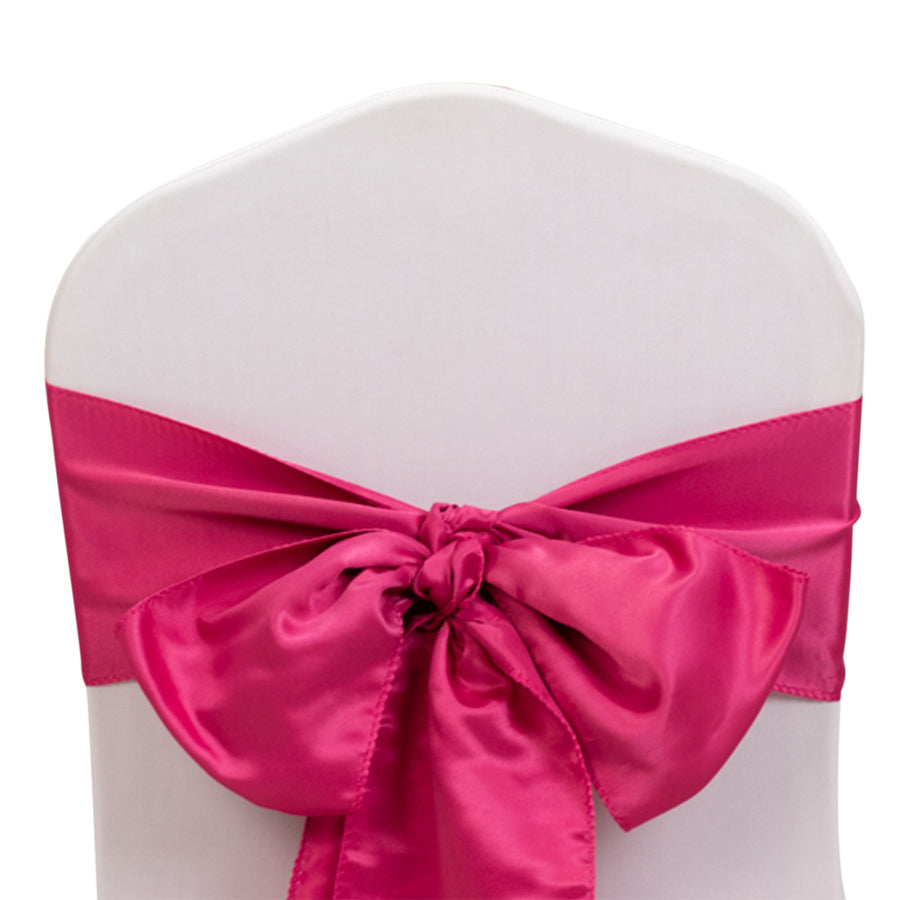 5 Pack Fuchsia Lamour Satin Chair Sashes, Chair Bows - 6x106inch