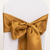 5 Pack Gold Lamour Satin Chair Sashes, Chair Bows - 6x106inch