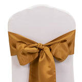 5 Pack Gold Lamour Satin Chair Sashes, Chair Bows - 6x106inch