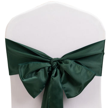 5 Pack Hunter Emerald Green Lamour Satin Chair Sashes, Chair Bows - 6"x106"