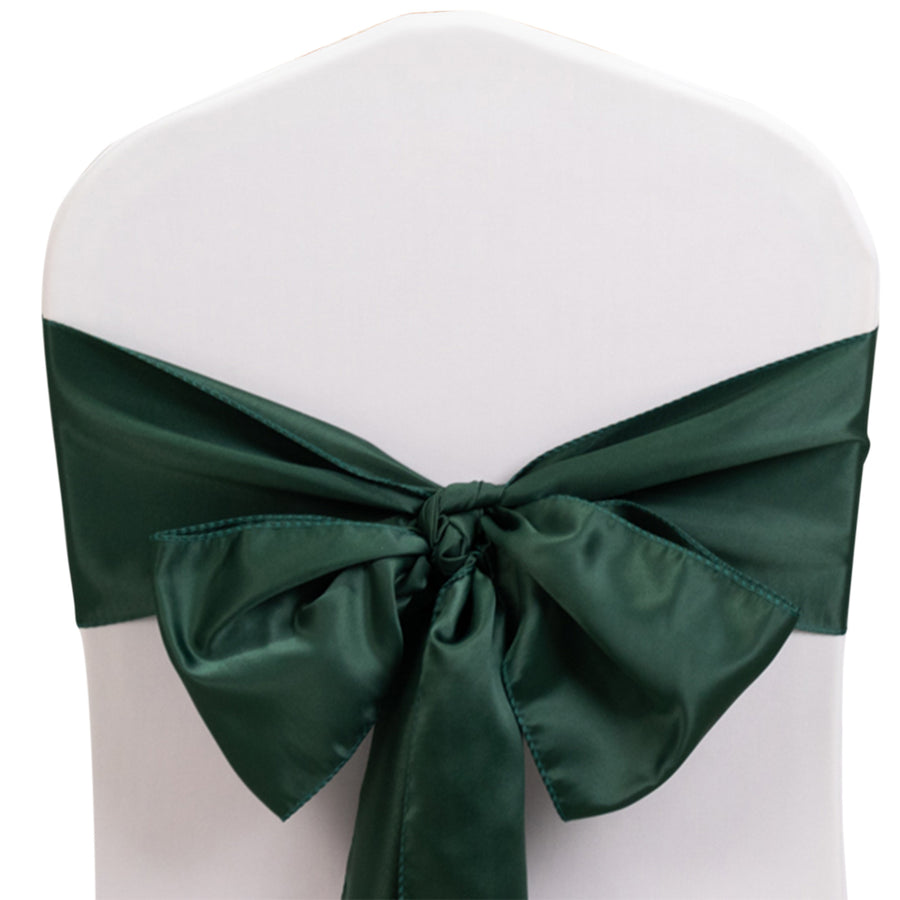 5 Pack Hunter Emerald Green Lamour Satin Chair Sashes, Chair Bows - 6x106inch