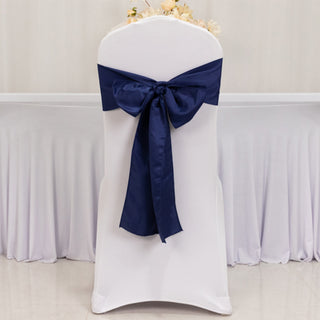 <h3 style="margin-left:0px;"><span style="background-color:transparent;color:#000000;">Luxurious Navy Blue Lamour Satin Chair Sashes</span>