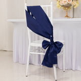 5 Pack Navy Blue Lamour Satin Chair Sashes, Chair Bows - 6x106inch