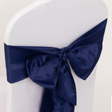 5 Pack Navy Blue Lamour Satin Chair Sashes, Chair Bows - 6x106inch