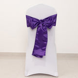 5 Pack Purple Lamour Satin Chair Sashes, Chair Bows - 6x106inch