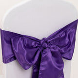 5 Pack Purple Lamour Satin Chair Sashes, Chair Bows - 6x106inch