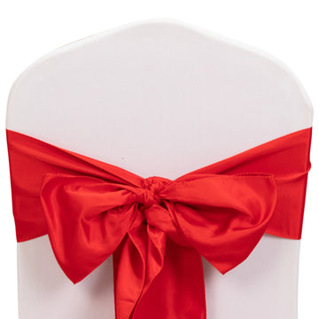 5 Pack Red Lamour Satin Chair Sashes, Chair Bows - 6"x106"