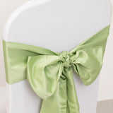 5 Pack Sage Green Lamour Satin Chair Sashes, Chair Bows - 6x106inch