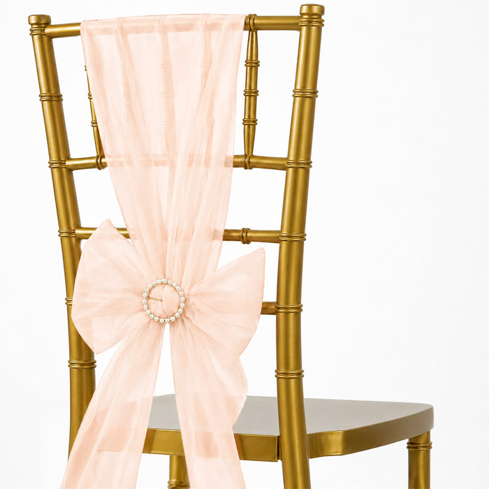 Blush tulle bow on gold chiavari chair wedding decor