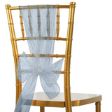 Gold Chiavari chair with light blue sheer bow and tulle sash decoration