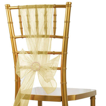 20 Pack Organza Chair Sashes Champagne 6"x108" – Reusable Sheer Wedding Chair Bows