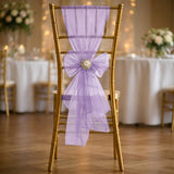 Lavender chair sash with jeweled bow on gold wedding chair