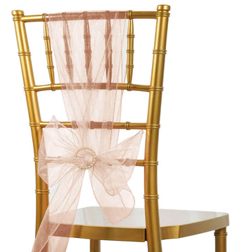 20 Pack Organza Chair Sashes Dusty Rose 6"x108" – Reusable Sheer Wedding Chair Bows