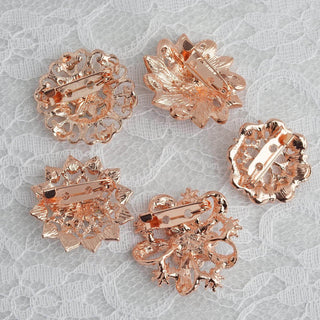 Assorted Rose Gold Plated Mandala Crystal Rhinestone Brooches