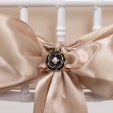 10 Pack Black Pearl Floral Metal Chair Sash Bow Pins with Gold Rim, 3D Rose Shaped