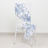 6"x108" White Blue French Toile Polyester Chair Sashes, Elegant Chair Ties for Weddings, Parties, Banquets