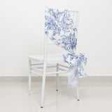 6"x108" White Blue French Toile Polyester Chair Sashes, Elegant Chair Ties for Weddings, Parties, Banquets