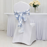 6"x108" White Blue French Toile Polyester Chair Sashes, Elegant Chair Ties for Weddings, Parties, Banquets