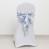 6"x108" White Blue French Toile Polyester Chair Sashes, Elegant Chair Ties for Weddings, Parties, Banquets