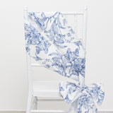 6"x108" White Blue French Toile Polyester Chair Sashes, Elegant Chair Ties for Weddings, Parties, Banquets