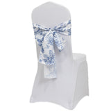 6"x108" White Blue French Toile Polyester Chair Sashes, Elegant Chair Ties for Weddings, Parties, Banquets