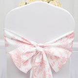 6x108inch White Pink French Toile Polyester Chair Sashes, Elegant Chair Ties for Weddings, Parties