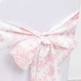 6x108inch White Pink French Toile Polyester Chair Sashes, Elegant Chair Ties for Weddings, Parties