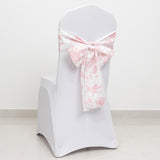 6x108inch White Pink French Toile Polyester Chair Sashes, Elegant Chair Ties for Weddings, Parties