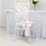 6x108inch White Pink French Toile Polyester Chair Sashes, Elegant Chair Ties for Weddings, Parties