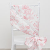 6x108inch White Pink French Toile Polyester Chair Sashes, Elegant Chair Ties for Weddings, Parties