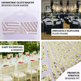 Geometric glitz sequin spandex chair sashes for elegant event decor.