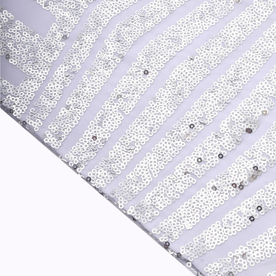 5 Pack Silver Diamond Glitz Sequin White Spandex Chair Sash Bands, Sparkly Geometric#whtbkgd