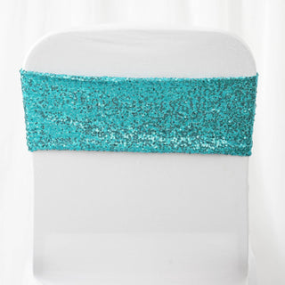 Turquoise Sequin Spandex Chair Sashes - Add Glamour to Your Event
