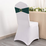 5 Pack Hunter Emerald Green Spandex Chair Sashes with Gold Diamond Buckles, Elegant Stretch Chair