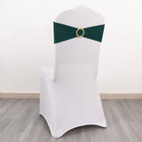 5 Pack Hunter Emerald Green Spandex Chair Sashes with Gold Diamond Buckles, Elegant Stretch Chair