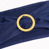 5 Pack Navy Blue Spandex Chair Sashes with Gold Diamond Buckles, Elegant Stretch Chair Bands#whtbkgd