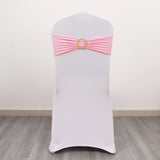 5 Pack Pink Spandex Chair Sashes with Gold Diamond Buckles, Elegant Stretch Chair Bands and Slide