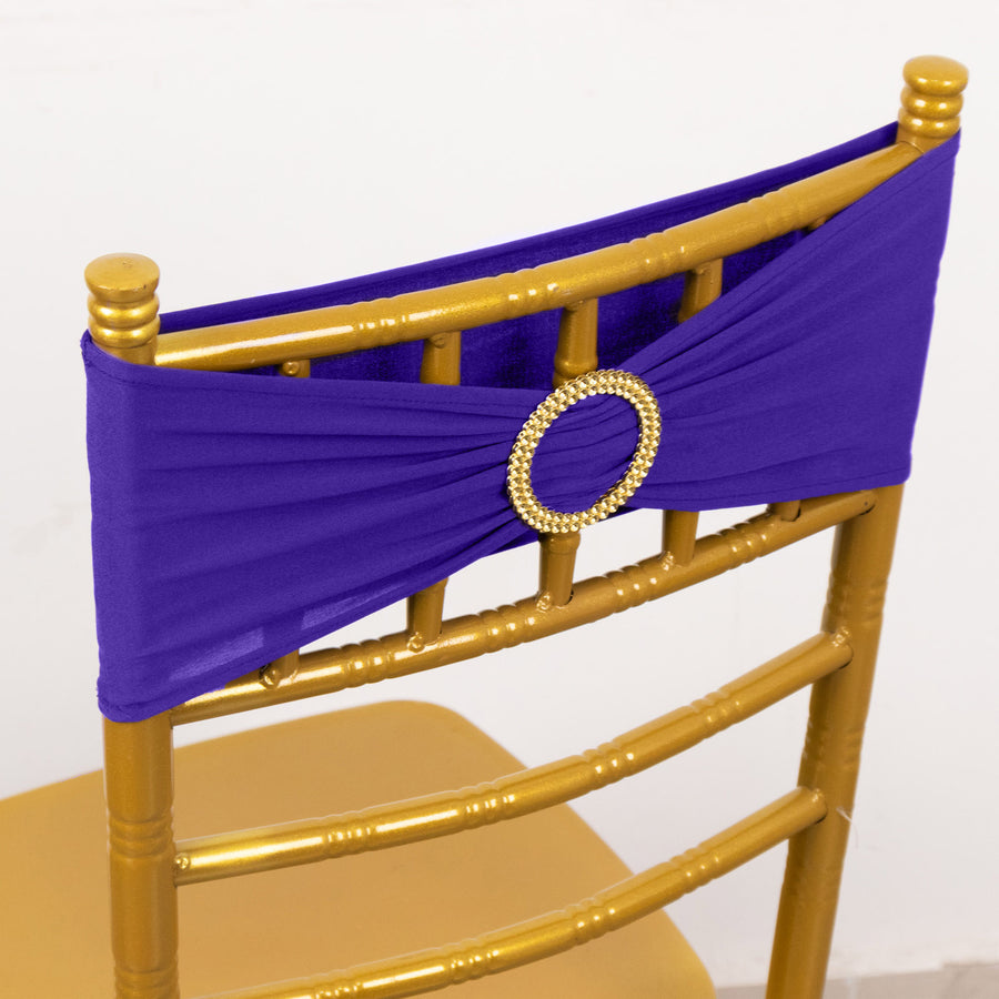 5 Pack Purple Spandex Chair Sashes with Gold Diamond Buckles, Elegant Stretch Chair Bands and Slide