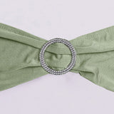 Eucalyptus Sage Green Spandex Stretch Chair Sashes with Silver Diamond Ring Slide Buckle#whtbkgd