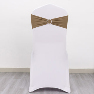 Taupe Spandex Stretch Chair Sashes with Silver Diamond Ring Slide Buckle
