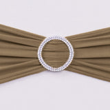5 Pack | Taupe Spandex Stretch Chair Sashes with Silver Diamond Ring Slide Buckle#whtbkgd