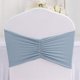 5 Pack Dusty Blue Wide Ruffled Fitted Spandex Chair Sash Band