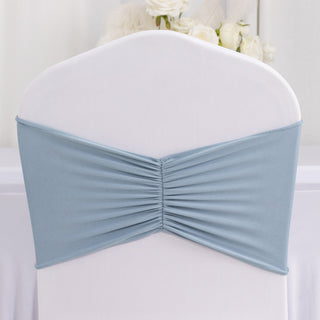 <span style="background-color:transparent;color:#000000;">Beautiful Dusty Blue Ruffled Spandex Chair Sash Bands</span>