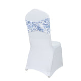 5 Pack Wide Spandex Chair Sashes in White Blue French Toile – Stylish Ruffled Chair Bands 8x13inch