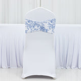 5 Pack Wide Spandex Chair Sashes in White Blue French Toile – Stylish Ruffled Chair Bands 8x13inch