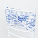 5 Pack Wide Spandex Chair Sashes in White Blue French Toile – Stylish Ruffled Chair Bands 8x13inch