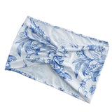 5 Pack Wide Spandex Chair Sashes in White Blue French Toile – Stylish Ruffled Chair Bands