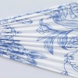 5 Pack Wide Spandex Chair Sashes in White Blue French Toile – Stylish Ruffled Chair Bands#whtbkgd
